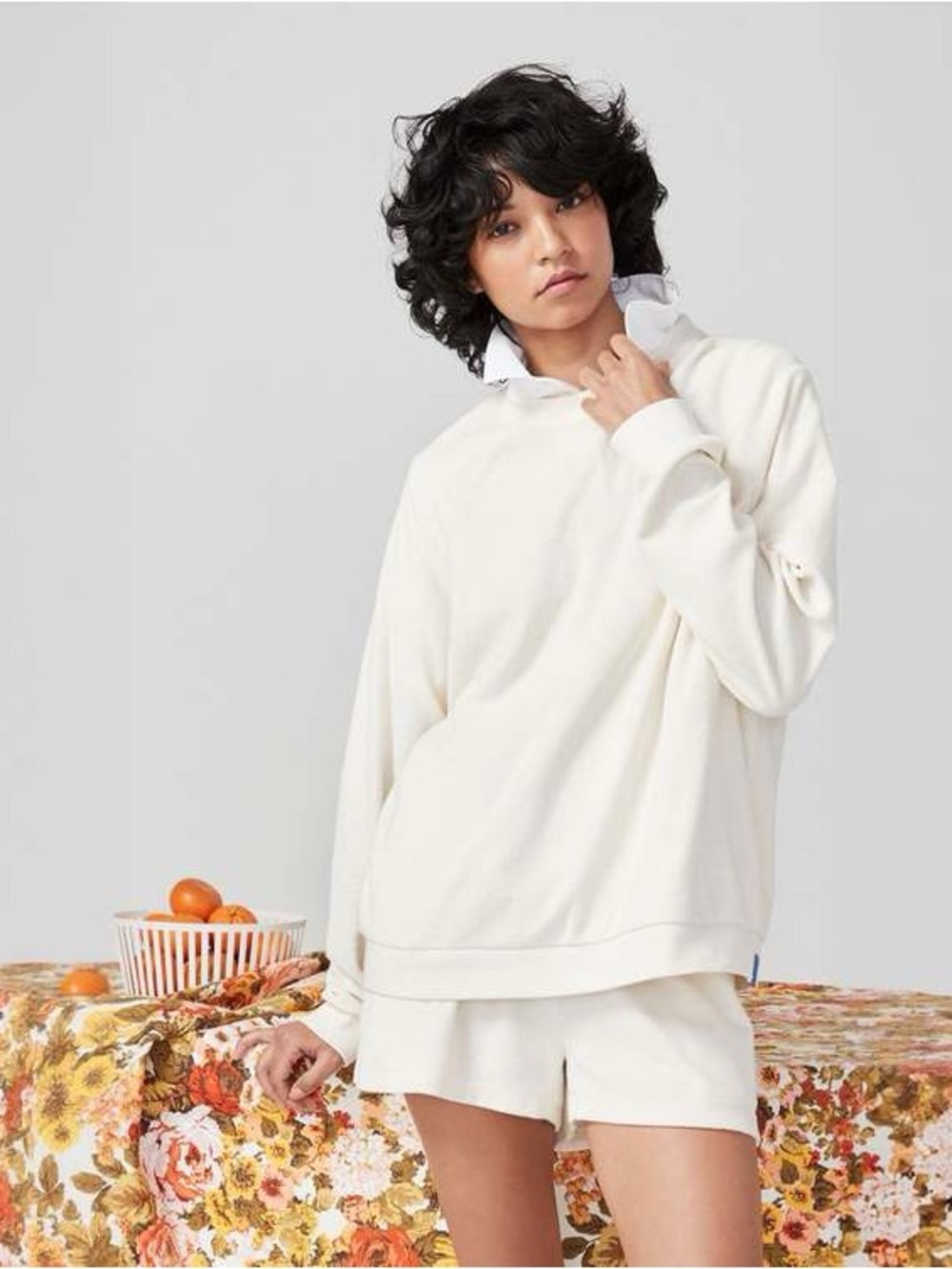 KULE The Terry Franny Womens XS Cream Cotton Blend Raglan Crewneck Sweatshirt